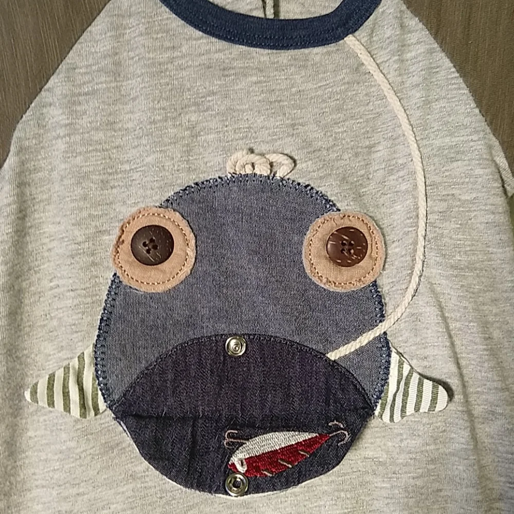 Mud-pie Fish Face Gone Fishing Onesie Cute Kid's Outfit 9-12m